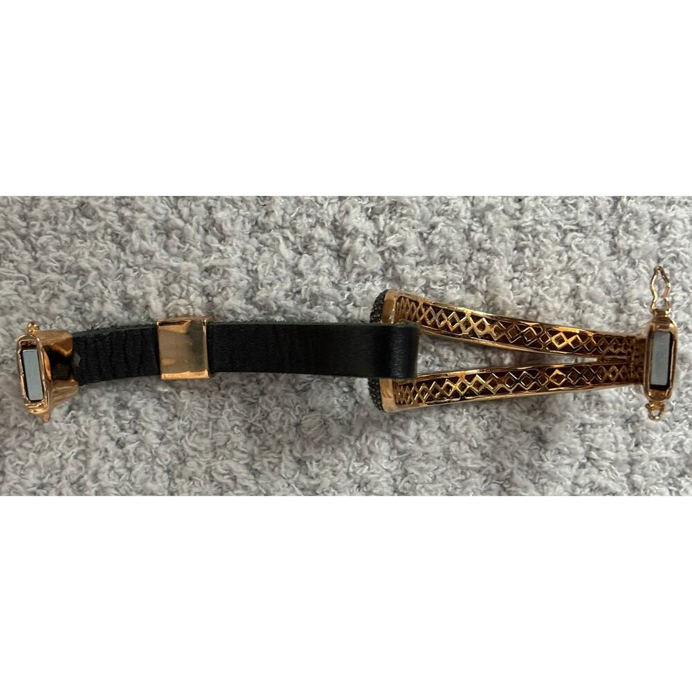 Milor Rose Gold Tone Bronze Black Leather Crystal Bracelet 8" #70240 - Picture 5 of 6